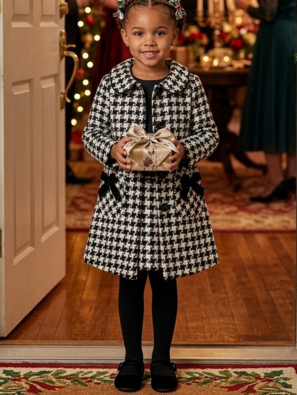Bonnie Jean Black & White Houndstooth Dress & Coat Ensemble, S-2T,4T, NWT